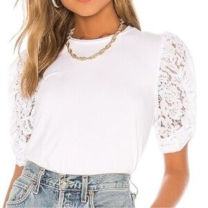 Generation Love Women’s S White Hillary Lace Puff Sleeve Tee Shirt T-Shirt Top